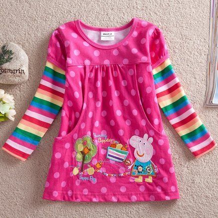 Vestido Infantil Peppa Pig Manga Comprida 3 Cores