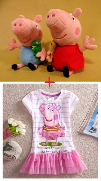 Kit Peppa Pig - Vestido + 2 Pelúcia George e Peppa Pig