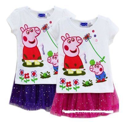 Conjunto Peppa Pig 2 cores - Saia Tule + Blusinha